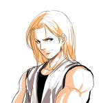  1boy andy_bogard blonde_hair blue_eyes evilgun fatal_fury long_hair lowres muscle sleeveless smile solo the_king_of_fighters the_king_of_fighters_xiv upper_body 