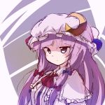  blue_bow bow crescent_hair_ornament hair_ornament hat long_hair mob_cap patchouli_knowledge purple_hair red_bow ryogo tagme the_embodiment_of_scarlet_devil touhou violet_eyes 