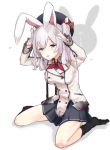  1girl animal_ears blue_eyes chanhimo gloves hat kantai_collection kashima_(kantai_collection) long_hair rabbit_ears silver_hair skirt smile solo twintails uniform wavy_hair 