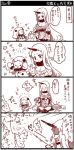  &gt;_&lt; 4koma :d ahoge alternate_costume breasts chibi claws cleavage closed_eyes comic horn horns kantai_collection kobone long_hair mittens monochrome northern_ocean_hime open_mouth seaport_hime shinkaisei-kan smile sparkle sweater translation_request wool_dress xd 