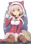  erica_hartmann hood nannacy7 santa_costume snow strike_witches striped striped_legwear tagme 