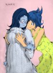  2girls absurdres bdoan10695 blue_hair blue_skin blush breast_grab highres inside_out joy_(inside_out) multiple_girls open_mouth pullover sadness_(inside_out) skirt tagme yuri 