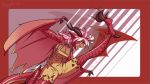  1girl breasts claws cleavage dragon_girl dragon_horns dragon_tail dragon_wings fangs figgot horns kicking monster_girl monster_musume_no_iru_nichijou naked_overalls overalls parody pink_hair pointy_ears scales signature solo tail torn_clothes wings wyvern wyvern_(monster_musume) yellow_eyes 