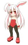  1girl :&lt; animal_ears bare_shoulders blush child leotard long_hair original pantyhose pink_hair rabbit_ears red_eyes shoes simple_background solo twintails white_background wrist_cuffs 