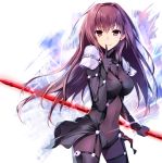  1girl fate/grand_order fate/stay_night fate_(series) long_hair polearm scathach_(fate/grand_order) smile solo spear tsuedzu weapon 