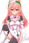  1girl blush breasts cleavage gloves hacka_doll hacka_doll_2 large_breasts long_hair looking_at_viewer pink_eyes pink_hair rocha_(artist) smile solo thigh-highs 