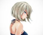  1girl bare_shoulders blue_eyes blue_swimsuit brown_hair hamakaze_(kantai_collection) kantai_collection lips looking_back lrig parted_lips short_hair solo swimsuit 