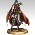  1boy armored_boots belt blue_eyes blue_hair cape faux_figurine fingerless_gloves fire_emblem fire_emblem:_akatsuki_no_megami gloves gonzarez headband ike intelligent_systems nintendo pants serious solo super_smash_bros. super_smash_bros_brawl super_smash_bros_for_wii_u_and_3ds torn_cape trophy 