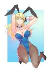  1girl alternate_costume and animal_ears atago_(kantai_collection) blonde_hair breasts bunnysuit choker cuffs high_heels jumping kantai_collection large_breasts long_hair pantyhose rabbit_ears 