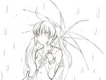  1girl hatsune_miku highres lineart long_hair monochrome rain sketch solo twintails umbrella vocaloid yuzuki_kei 