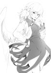  1girl bow bowtie dress hand_on_hip jacket kishin_sagume long_sleeves maxwell_manzoku monochrome open_clothes open_mouth shirt short_hair single_wing sketch solo touhou wings 