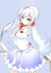  blue_eyes blush dress long_hair ponytail rwby smile sword weiss_schnee white_hair 