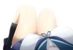  1girl bare_shoulders black_legwear blurry breasts commentary_request highres kantai_collection kneehighs knees_up large_breasts ohiya school_uniform serafuku simple_background skirt solo uniform ushio_(kantai_collection) white_background 