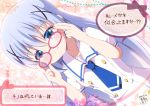  1girl 3: adjusting_glasses aosora_neko bespectacled blue_eyes blue_hair dated glasses gochuumon_wa_usagi_desu_ka? kafuu_chino long_hair looking_at_viewer necktie red-framed_glasses school_uniform signature solo translated x_hair_ornament 