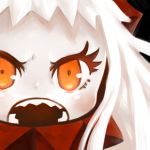  1girl angry close-up dress face horns kantai_collection looking_at_viewer lowres northern_ocean_hime open_mouth orange_eyes pale_skin portrait shinkaisei-kan solo white_dress white_hair white_skin zangetsumaru 