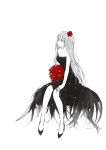  1girl black_dress dress flower grey_hair hair_flower hair_ornament high_heels looking_afar lp_(hamasa00) original rose solo tagme white_background 