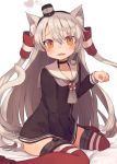  1girl amatsukaze_(kantai_collection) animal_ears brown_eyes dress hairband haruka_(reborn) kantai_collection long_hair open_mouth sailor_dress silver_hair solo tail two_side_up very_long_hair 