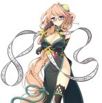  1girl bare_shoulders black_legwear breasts cleavage elbow_gloves glasses gloves hair_ornament hikage_eiji koihime_musou large_breasts long_hair looking_at_viewer revealing_clothes simple_background smile solo very_long_hair 