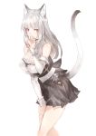  1girl animal_ears breasts cat_ears cat_tail cleavage covered_nipples detached_sleeves highres long_hair looking_at_viewer original red_eyes ricci simple_background solo tail white_background white_hair 
