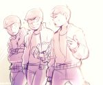  3boys artist_name brothers choromatsu closed_eyes jacket karamatsu looking_at_another monochrome multiple_boys nyaph open_clothes open_jacket osomatsu-kun osomatsu-san osomatsu_(osomatsu-kun) siblings sunglasses track_suit white_background 