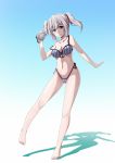  1girl barefoot bikini blue_eyes camcorder charlotte_(anime) fight. highleg highleg_bikini highleg_swimsuit highres long_hair silver_hair strap_slip swimsuit tomori_nao twintails 