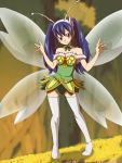  1girl blue_hair brown_eyes dress fairy_tail grey_legwear hair_ornament long_hair looking_at_viewer solo strapless_dress thigh-highs twintails wendy_marvell wings 