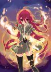  1girl absurdres flame highres itou_noiji jewelry long_hair official_art pendant red_eyes redhead school_uniform shakugan_no_shana shana solo sword thigh-highs very_long_hair weapon zettai_ryouiki 