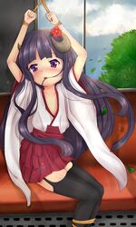  1girl absurdres bdsm black_hair blush bondage bound highres inu_x_boku_ss long_hair nyatrix shirakiin_ririchiyo sitting violet_eyes 