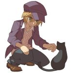  1boy blonde_hair cat green_eyes harvest_moon harvest_moon:_connect_to_a_new_land hat hobohochi kamil_(story_of_seasons) 