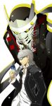  card glasses highres izanagi jacket male_focus narukami_yuu persona persona_4 persona_4_the_golden school_uniform short_hair 