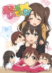  3girls blush brown_eyes brown_hair chibi closed_eyes green_eyes hitotsuki_nanoka honda_mio idolmaster idolmaster_cinderella_girls long_hair multiple_girls one_side_up open_mouth parody puchimasu! school_uniform shibuya_rin shimamura_uzuki short_hair smile 