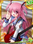  1girl angel_beats! fang guitar instrument long_hair miyoshi_yun one_eye_closed pink_eyes pink_hair salute school_uniform serafuku twintails yui_(angel_beats!) 