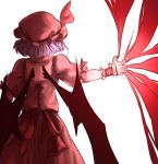  1girl bat_wings from_behind hat mefomefo mob_cap purple_hair remilia_scarlet ripping solo touhou wings wrist_cuffs 