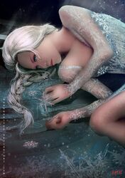  1girl blonde_hair blue_eyes braid elsa_(frozen) frozen_(disney) highres kevin_glint long_hair signature solo watermark web_address 