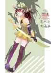  1girl bare_shoulders brown_eyes brown_hair dress genderswap highres kentia league_of_legends master_yi sketch solo sword thigh-highs translation_request weapon 