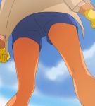  1girl amanogawa_kirara clenched_hands clouds gloves go!_princess_precure haruyama_kazunori head_out_of_frame orange_legwear pantyhose precure shorts sky solo yellow_gloves 