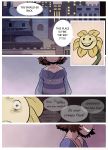  androgynous brown_hair comic dark_persona english evil_grin evil_smile flower flowey_(undertale) frisk_(undertale) grin heart heart_necklace kayla_marquez smile spoilers striped striped_sweater sweater undertale wide-eyed 