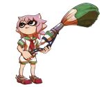  1girl giant_brush inkling kantai_collection mecha_musume military military_uniform paintbrush personification pointy_ears ryuuto_(ryutopia) school_uniform serafuku shoes short_hair smile solo splatoon squid tagme tentacle_hair uniform weapon world_war_ii 