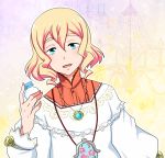 1boy andou_mario androgynous aqua_eyes blonde_hair drill_hair idolmaster idolmaster_side-m jewelry male_focus necklace open_mouth short_hair smile solo 
