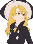  1girl adapted_costume amino_(tn7135) blonde_hair hat jacket kirisame_marisa long_hait looking_away signature solo touhou turtleneck upper_body white_background witch_hat yellow_eyes 