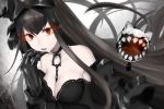  1girl bare_shoulders black_bow black_hair bow breasts choker claws glowing glowing_eyes gothic_lolita hair_bow highres kantai_collection large_breasts lolita_fashion long_hair red_eyes sakiryo_kanna seaplane_tender_hime shinkaisei-kan smile solo 