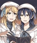  2girls ayase_eli black_hair blonde_hair book clipe commentary_request hat love_live!_school_idol_project multiple_girls open_mouth sonoda_umi 