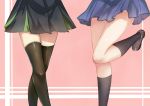  2girls akarin_(pixiv6123092) brown_legwear close-up highres kneehighs legs lower_body multiple_girls skirt standing standing_on_one_leg thigh-highs 