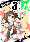  1girl black_hair brown_eyes double_bun gloves idol kaminagi_(kaminagi-tei) kantai_collection layered_dress microphone naka_(kantai_collection) necktie one_eye_closed open_mouth puffy_short_sleeves puffy_sleeves short_sleeves smile solo white_gloves 