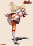  1girl blonde_hair blue_eyes boots digitalome dress fingerless_gloves full_body gloves high_heel_boots high_heels highres hime_cut kicking knee_boots light_smile lili_(tekken) long_hair panties pantyshot shadow standing_on_one_leg tekken tekken_7 underwear upskirt white_dress white_gloves white_panties 