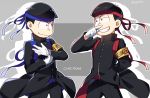  2boys adjusting_clothes adjusting_gloves armband arms_behind_back brothers gakuran gloves karamatsu multiple_boys osomatsu-kun osomatsu-san osomatsu_(osomatsu-kun) ouendan school_uniform siblings twitter_username 