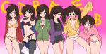  6+girls :3 :d arm_up arms_at_sides ass_visible_through_thighs bangs bare_shoulders bent_over black_bra black_legwear black_panties blue_eyes blush bow bow_panties bra brown_hair choromatsu collarbone dress_shirt frown garter_straps genderswap gradient gradient_background green_eyes hair_bobbles hair_ornament hairclip highres hooded_jacket ichimatsu jacket jyushimatsu karamatsu legs_apart legs_together lineup long_hair long_sleeves multiple_girls naruse_makoto navel no_bra no_pants off_shoulder open_mouth osomatsu-kun osomatsu-san osomatsu_(osomatsu-kun) panties pink_background pink_eyes red_eyes sextuplets shirt short_hair siblings sisters sleeves_past_wrists smile standing stomach swept_bangs t-shirt thigh-highs thigh_gap todomatsu twintails underwear violet_eyes white_panties yellow_eyes zipping 