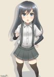  1girl arm_warmers asashio_(kantai_collection) black_hair black_legwear blue_eyes kantai_collection long_hair looking_at_viewer nayunayunayu0001 open_mouth pleated_skirt school_uniform shirt skirt solo suspenders thigh-highs 