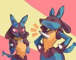  blush breast_envy closed_eyes emphasis_lines hands_on_hips lucario no_humans pokemon pokemon_(creature) puh red_eyes smug 