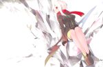  1girl ankle_boots baal_(shiomachi) black_gloves boots breasts crystal gloves legs_together original pointy_ears red_eyes red_scarf scarf shiomachi short_hair sitting solo white_hair 